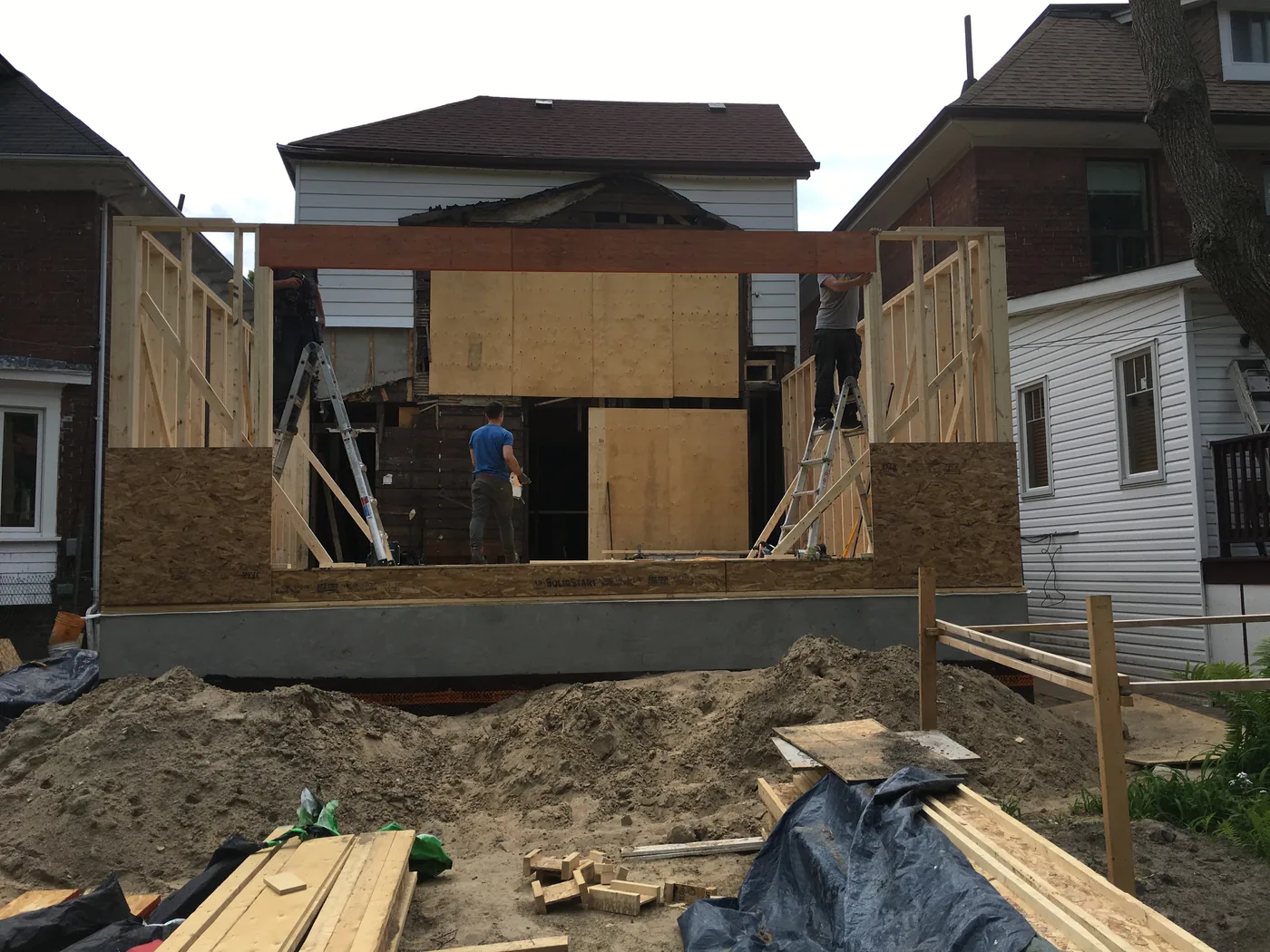 Residential exterior framing work in progress